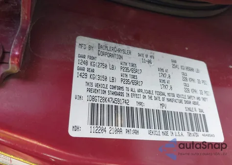 2007 Dodge Nitro Sxt из США, поврежденный, VIN 1D8GT28K47W591742